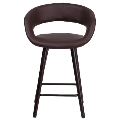 Flash Furniture Brynn Series 24'' High Contemporary Vinyl Rounded Back Counter Height Stool With Cappuccino Wood Frame 8 Flash Furniture Brynn Series 24'' High Contemporary Vinyl Rounded Back Counter Height Stool With Cappuccino Wood Frame - Image 8