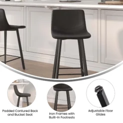 Flash Furniture Caleb Modern Armless 24 Inch Counter Height Stools Commercial Grade With Footrests And Matte Metal Frames, Set Of 2 -Furniture GUEST 008e2d4a 4745 4a27 ad3a 1c4021f5e0b8