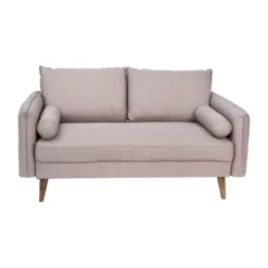 Flash Furniture Evie Mid-Century Modern Loveseat Sofa With Fabric Upholstery & Solid Wood Legs