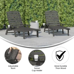 Flash Furniture Monterey Set Of 2 Adjustable Adirondack Loungers With Cup Holders- All-Weather Indoor/Outdoor HDPE Lounge Chairs -Furniture GUEST 01a0258b 58f4 493b 8e2a 6bfe81479277