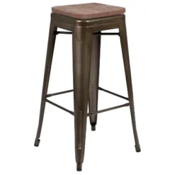 Flash Furniture 30" High Metal Indoor Bar Stool With Wood Seat - Stackable Set Of 4 -Furniture GUEST 01a727d3 f99b 47d6 8d04 b77c9193d34a