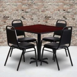 Flash Furniture 36'' Square Laminate Table Set With X-Base And 4 Trapezoidal Back Banquet Chairs