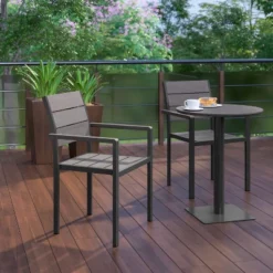 Flash Furniture Finch Commercial Grade Patio Chair With Arms, Stackable Side Chair With Faux Teak Poly Slats And Metal Frame -Furniture GUEST 01e428a9 40ba 45c9 bca7 d903490dc1f6