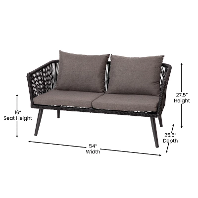 Flash Furniture Kierra Black All-Weather 4-Piece Woven Conversation Set With Gray Zippered Removable Cushions & Metal Coffee Table 10 Flash Furniture Kierra Black All-Weather 4-Piece Woven Conversation Set With Gray Zippered Removable Cushions & Metal Coffee Table - Image 10