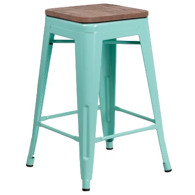 Flash Furniture 24" High Backless Counter Height Stool With Square Wood Seat 2 Flash Furniture 24" High Backless Counter Height Stool With Square Wood Seat - Image 2