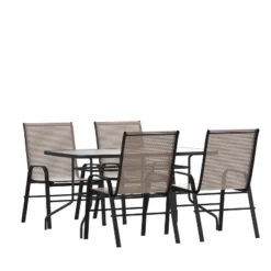 Flash Furniture Brazos 5 Piece Outdoor Patio Dining Set - Tempered Glass Patio Table, 4 Flex Comfort Stack Chairs -Furniture GUEST 02c4f632 8f82 4e0b 8530 e7c4352af72a