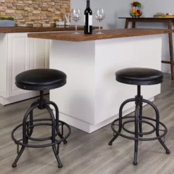 Flash Furniture Rachel 2 Pack 24'' Counter Height Stool With Swivel Lift Black LeatherSoft Seat