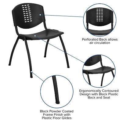 Flash Furniture HERCULES Series 880 Lb. Capacity Black Plastic Stack Chair With Oval Cutout Back And Black Frame 2 Flash Furniture HERCULES Series 880 Lb. Capacity Black Plastic Stack Chair With Oval Cutout Back And Black Frame - Image 2
