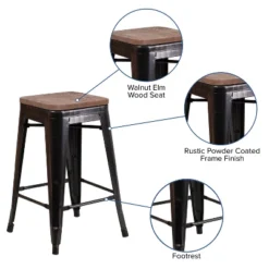 Flash Furniture 24" High Backless Metal Counter Height Stool With Square Wood Seat -Furniture GUEST 03a27d3d 7b11 415d b3f3 f301a5f18aae