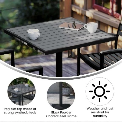 Flash Furniture Outdoor Patio Bistro Dining Table With Faux Teak Poly Slats 3 Flash Furniture Outdoor Patio Bistro Dining Table With Faux Teak Poly Slats - Image 3