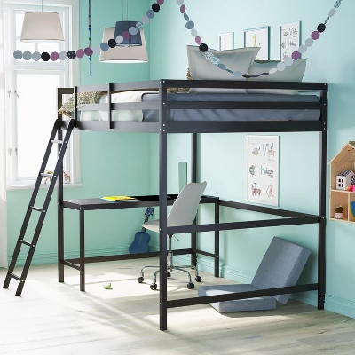 Flash Furniture Riley Loft Bed Frame With Desk, Wooden Bed Frame With Protective Guard Rails & Ladder For Kids And Teens 3 Flash Furniture Riley Loft Bed Frame With Desk, Wooden Bed Frame With Protective Guard Rails & Ladder For Kids And Teens - Image 3