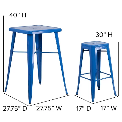 Flash Furniture Commercial Grade 23.75" Square Metal Indoor-Outdoor Bar Table Set With 2 Square Seat Backless Stools 6 Flash Furniture Commercial Grade 23.75" Square Metal Indoor-Outdoor Bar Table Set With 2 Square Seat Backless Stools - Image 6