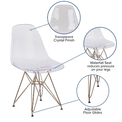Flash Furniture Elon Series Ghost Chair With Gold Metal Base 2 Flash Furniture Elon Series Ghost Chair With Gold Metal Base - Image 2