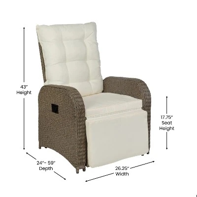 Flash Furniture Nemo Set Of 2 Indoor/Outdoor Patio Wicker Rattan Recliner Lounge Chairs With Flip Up Side Tables 10 Flash Furniture Nemo Set Of 2 Indoor/Outdoor Patio Wicker Rattan Recliner Lounge Chairs With Flip Up Side Tables - Image 10