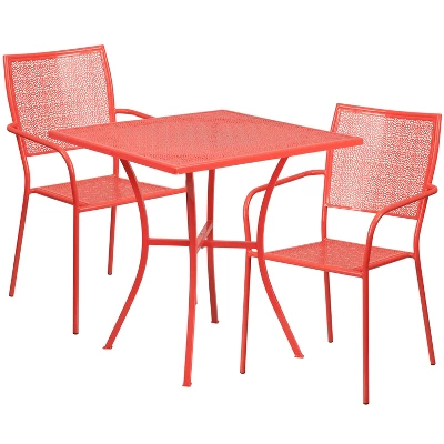Flash Furniture Oia Commercial Grade 28" Square Indoor-Outdoor Steel Patio Table Set With 2 Square Back Chairs 6 Flash Furniture Oia Commercial Grade 28" Square Indoor-Outdoor Steel Patio Table Set With 2 Square Back Chairs - Image 6