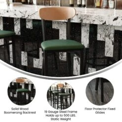 Flash Furniture Wright Set Of 2 Commercial Grade Barstools With 500 LB. Capacity Steel Frame, Solid Wood Seat, And Boomerang Back 24 Flash Furniture Wright Set Of 2 Commercial Grade Barstools With 500 LB. Capacity Steel Frame, Solid Wood Seat, And Boomerang Back -Furniture GUEST 07679939 438f 47cb 9c23 2767c35f48a3