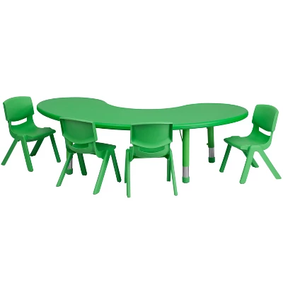 Flash Furniture 35"W X 65"L Half-Moon Plastic Height Adjustable Activity Table Set With 4 Chairs 3 Flash Furniture 35"W X 65"L Half-Moon Plastic Height Adjustable Activity Table Set With 4 Chairs - Image 3