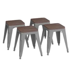 Flash Furniture 18" Backless Table Height Stool With Wooden Seat, Stackable Metal Indoor Dining Stool, Commercial Grade - Set Of 4 -Furniture GUEST 0a29e904 a298 489f 8bbb bbcbc5f1e093