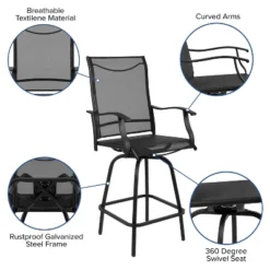 Flash Furniture Valerie Patio Bar Height Stools Set Of 2, All-Weather Textilene Swivel Patio Stools And Deck Chairs With High Back & Armrests 26 Flash Furniture Valerie Patio Bar Height Stools Set Of 2, All-Weather Textilene Swivel Patio Stools And Deck Chairs With High Back & Armrests -Furniture GUEST 0acf88c3 eede 4546 b0c6 3b288a98b32f