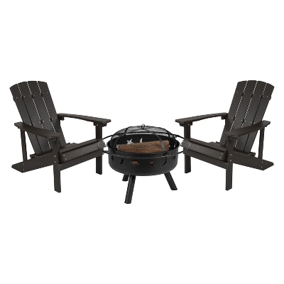 Flash Furniture 3 Piece Charlestown Poly Resin Wood Adirondack Chair Set With Fire Pit - Star And Moon Fire Pit With Mesh Cover 11 Flash Furniture 3 Piece Charlestown Poly Resin Wood Adirondack Chair Set With Fire Pit - Star And Moon Fire Pit With Mesh Cover - Image 11