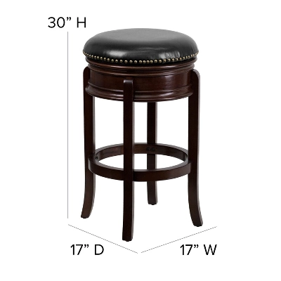 Flash Furniture 29'' High Backless Wood Barstool With Carved Apron And LeatherSoftSoft Swivel Seat 4 Flash Furniture 29'' High Backless Wood Barstool With Carved Apron And LeatherSoftSoft Swivel Seat - Image 4