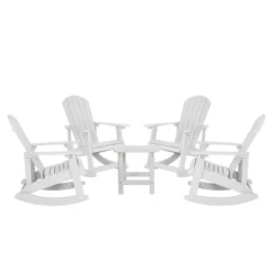 Flash Furniture Set Of 4 Savannah All-Weather Poly Resin Wood Adirondack Rocking Chairs With Side Table -Furniture GUEST 0c7d2453 ce83 4d49 9112 c03f37eee043