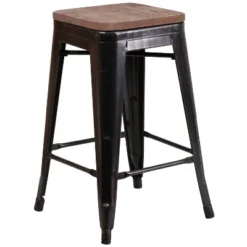 Flash Furniture 24" High Backless Metal Counter Height Stool With Square Wood Seat -Furniture GUEST 0cd46378 71cc 4ed5 95b6 6ae064073f6a