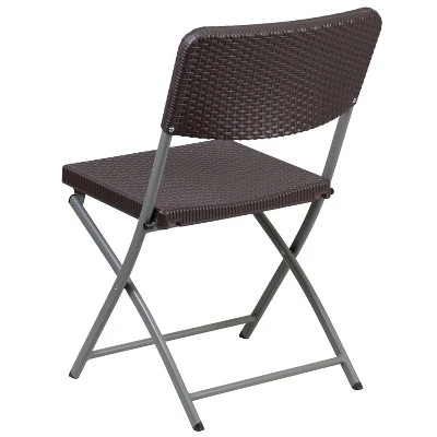 Flash Furniture 2 Pack HERCULES Series Brown Rattan Plastic Folding Chair With Gray Frame 4 Flash Furniture 2 Pack HERCULES Series Brown Rattan Plastic Folding Chair With Gray Frame - Image 4