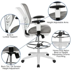 Flash Furniture Mid-Back Mesh Ergonomic Drafting Chair With Adjustable Chrome Foot Ring, Adjustable Arms -Furniture GUEST 0e481e9b 7441 4571 80ef d8481b04b307