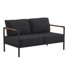 Flash Furniture Indoor/Outdoor Patio Loveseat With Cushions - Modern Aluminum Framed Loveseat With Teak Accent Arms -Furniture GUEST 0e50ae8e 089c 465b 82ba b049525e36f6