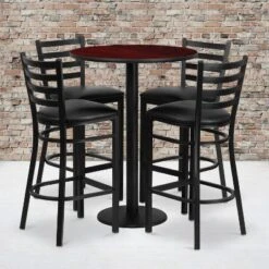 Flash Furniture 30'' Round Laminate Table Set With Round Base And 4 Ladder Back Metal Barstools