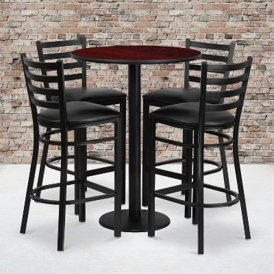 Flash Furniture 30'' Round Laminate Table Set With Round Base And 4 Ladder Back Metal Barstools 1 Flash Furniture 30'' Round Laminate Table Set With Round Base And 4 Ladder Back Metal Barstools
