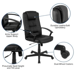 Flash Furniture Biscayne Flash Fundamentals High Back Black LeatherSoft-Padded Task Office Chair With Arms -Furniture GUEST 0fa20531 cb89 4872 bf44 20bd7e1f4fdc