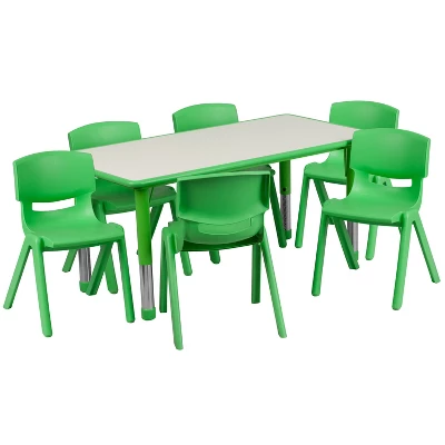 Flash Furniture 23.625"W X 47.25"L Rectangular Plastic Height Adjustable Activity Table Set With 6 Chairs 13 Flash Furniture 23.625"W X 47.25"L Rectangular Plastic Height Adjustable Activity Table Set With 6 Chairs - Image 13