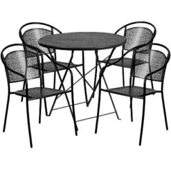 Flash Furniture Oia Commercial Grade 30" Round Indoor-Outdoor Steel Folding Patio Table Set With 4 Round Back Chairs -Furniture GUEST 108153f2 e170 4bcd 91b3 d525ea85edf5