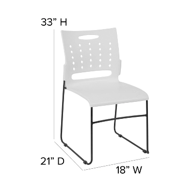 Flash Furniture HERCULES Series 881 Lb. Capacity White Sled Base Stack Chair With Air-Vent Back 3 Flash Furniture HERCULES Series 881 Lb. Capacity White Sled Base Stack Chair With Air-Vent Back - Image 3