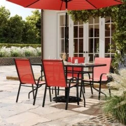 Flash Furniture Brazos 5 Piece Outdoor Patio Dining Set - Tempered Glass Patio Table, 4 Flex Comfort Stack Chairs -Furniture GUEST 1157aa00 ab5f 447a b8eb 67c718c8f453
