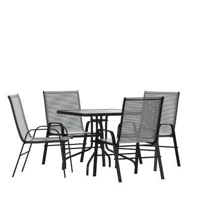 Flash Furniture 5 Piece Outdoor Patio Dining Set - Tempered Glass Patio Table, 4 Flex Comfort Stack Chairs 10 Flash Furniture 5 Piece Outdoor Patio Dining Set - Tempered Glass Patio Table, 4 Flex Comfort Stack Chairs - Image 10