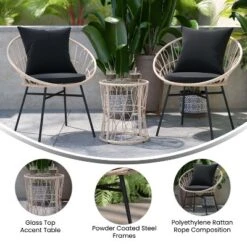 Flash Furniture Devon 3-Piece Indoor/Outdoor Bistro Set, Papasan Style Rattan Rope Chairs, Glass Top Side Table & Cushions -Furniture GUEST 12f2c278 4572 43a7 a59c 724759e99cd3