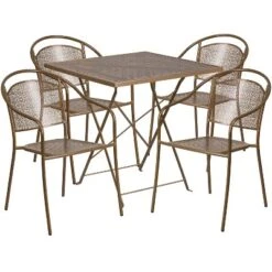 Flash Furniture Oia Commercial Grade 28" Square Indoor-Outdoor Steel Folding Patio Table Set With 4 Round Back Chairs -Furniture GUEST 15167b06 6771 44a9 8acc f8dda43eab31