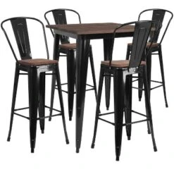Flash Furniture 31.5" Square Metal Bar Table Set With Wood Top And 4 Stools 5 Flash Furniture 31.5" Square Metal Bar Table Set With Wood Top And 4 Stools -Furniture GUEST 15719ec5 23e3 4e82 9858 2d36e5db5ad8