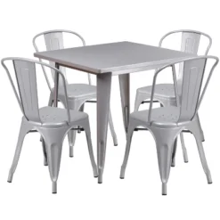 Flash Furniture Commercial Grade 31.5" Square Metal Indoor-Outdoor Table Set With 4 Stack Chairs -Furniture GUEST 16d6233c 7820 414f b621 6e8b58ed0984