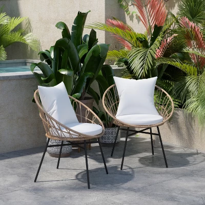 Flash Furniture Devon Set Of 2 Indoor/Outdoor Modern Papasan Style Rattan Rope Patio Chairs, PE Rattan With Cushions 1 Flash Furniture Devon Set Of 2 Indoor/Outdoor Modern Papasan Style Rattan Rope Patio Chairs, PE Rattan With Cushions