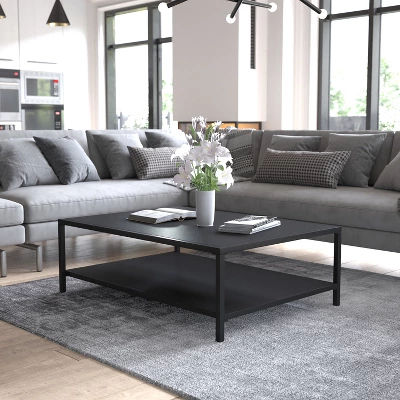 Flash Furniture Brock Outdoor 2 Tier Patio Coffee Table Commercial Grade Black Coffee Table For Deck, Porch, Or Poolside-Steel Square Leg Frame 1 Flash Furniture Brock Outdoor 2 Tier Patio Coffee Table Commercial Grade Black Coffee Table For Deck, Porch, Or Poolside-Steel Square Leg Frame