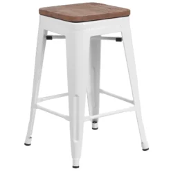 Flash Furniture 24" High Backless Metal Counter Height Stool With Square Wood Seat -Furniture GUEST 187d7199 9d41 4c7f ab7a 5b6fc3d1afbb