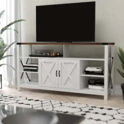 Flash Furniture Wyatt 60" Modern Farmhouse Tall TV Console Cabinet With Storage Cabinets And Shelves For TV's Up To 60"