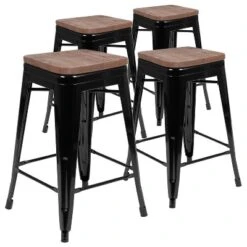 Flash Furniture 24" High Metal Counter-Height, Indoor Bar Stool With Wood Seat - Stackable Set Of 4 -Furniture GUEST 1bcd2cb7 c1f7 4e82 ac6e 773f57dd6f57