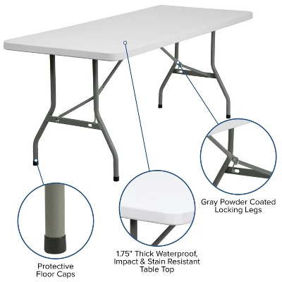 Flash Furniture 6-Foot Granite White Plastic Folding Table 2 Flash Furniture 6-Foot Granite White Plastic Folding Table - Image 2