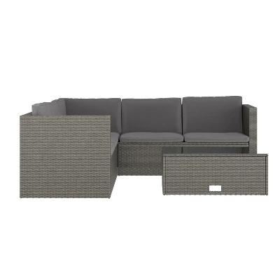 Flash Furniture Roan Indoor/Outdoor L-Shaped Sectional With Coffee Table In Wicker PE Rattan With Cushions 2 Flash Furniture Roan Indoor/Outdoor L-Shaped Sectional With Coffee Table In Wicker PE Rattan With Cushions - Image 2