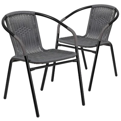 Flash Furniture 2 Pack Rattan Indoor-Outdoor Restaurant Stack Chair 14 Flash Furniture 2 Pack Rattan Indoor-Outdoor Restaurant Stack Chair - Image 14